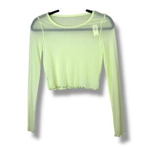 Aerie NWT Lime Fizz Green Magic Sheer Mesh Long Sleeve Lettuce Trim Top Small